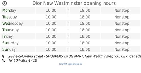 dior l'or shoppers drug mart|Dior Boucherville hours, 520 fort st.